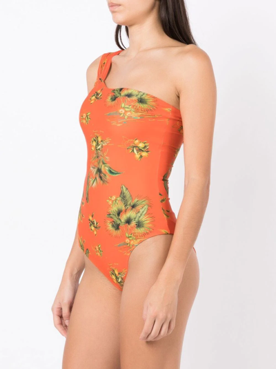 Shop Lygia & Nanny Floral-print One-shoulder Swimsuit In Orange