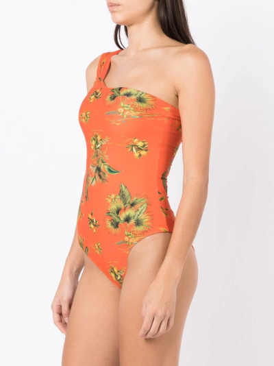 Lygia & Nanny Floral-print One-shoulder Swimsuit In Orange