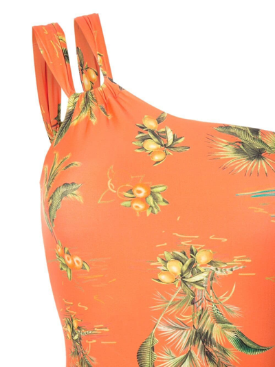 Shop Lygia & Nanny Floral-print One-shoulder Swimsuit In Orange