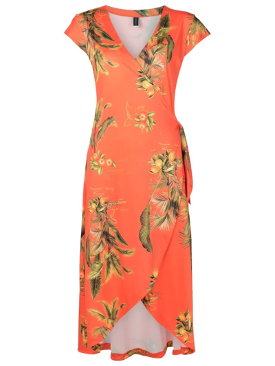 Shop Lygia & Nanny Floral-print Wrap Dress In Orange