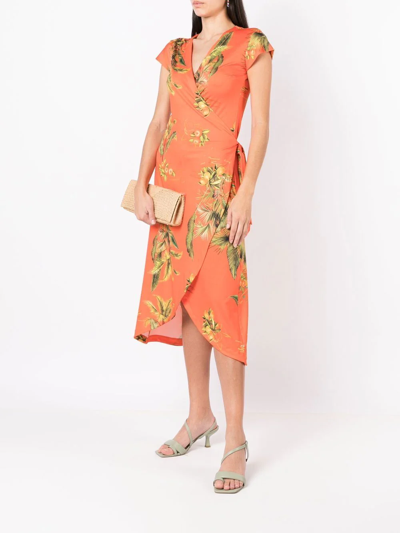 Shop Lygia & Nanny Floral-print Wrap Dress In Orange
