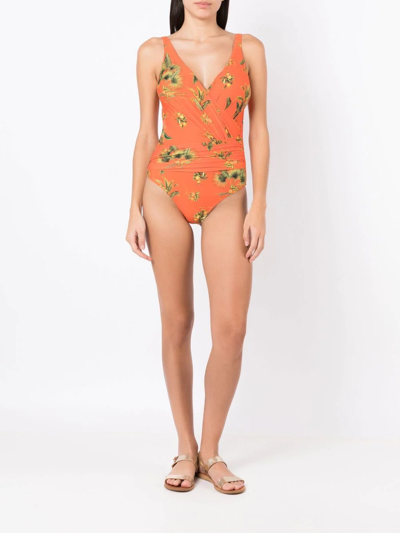 Shop Lygia & Nanny Floral-print V-neck Swimsuit In Orange