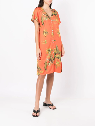 Shop Lygia & Nanny Floral-print V-neck Dress In Orange