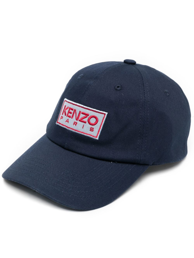 Shop Kenzo Logo Patch Cap In Blau