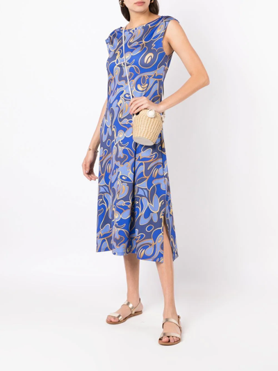 Shop Lygia & Nanny Graphic-print Scoop-neck Dress In Blue