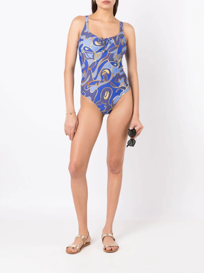 Shop Lygia & Nanny Graphic-print Front-tie Swimsuit In Blue