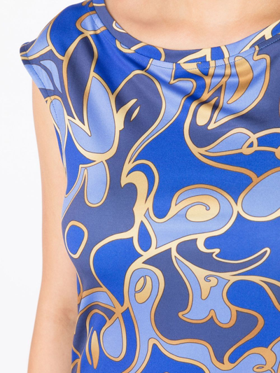 Shop Lygia & Nanny Graphic-print Scoop-neck Dress In Blue