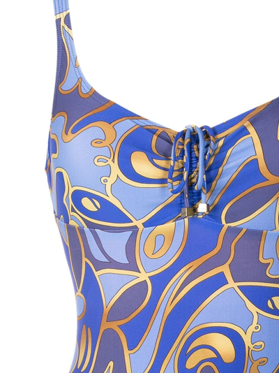 Shop Lygia & Nanny Graphic-print Front-tie Swimsuit In Blue