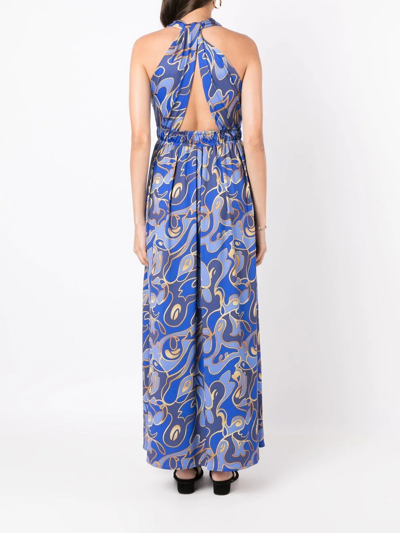 Shop Lygia & Nanny Graphic-print Halterneck Dress In Blue