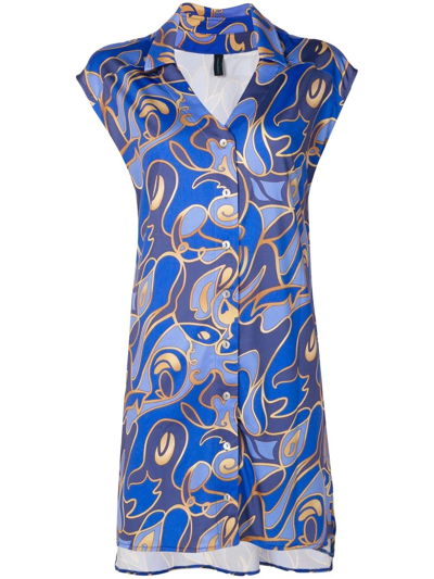 Shop Lygia & Nanny Jamile Abstract-print Shirt Dress In Blue