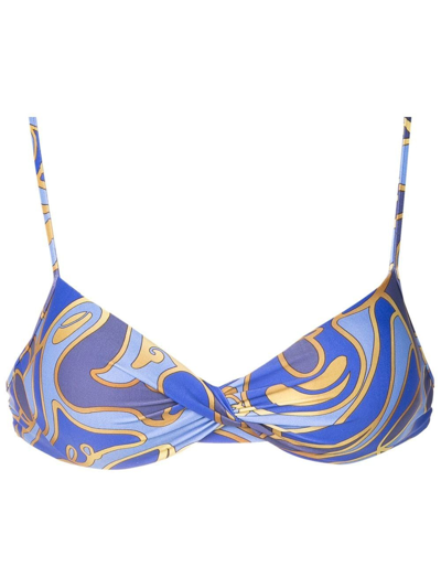 Shop Lygia & Nanny Cassis Abstract-print Bikini Top In Blue