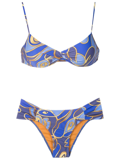 Shop Lygia & Nanny Victoria Graphic-print Bikini In Blue