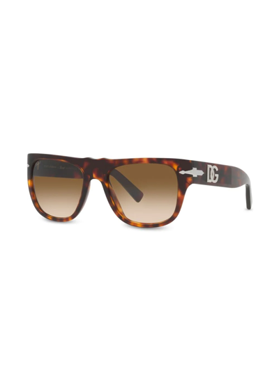 Shop Persol Tortoiseshell Rectangle-frame Sunglasses In Braun