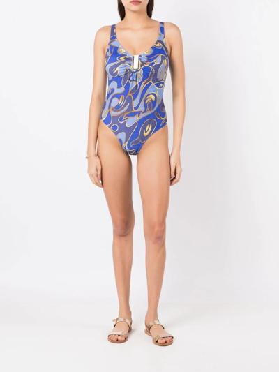 Lygia & Nanny Graphic-print Ruched Swimsuit In Blue