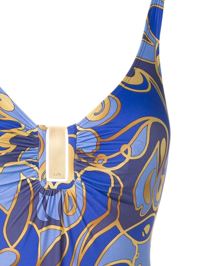 Lygia & Nanny Graphic-print Ruched Swimsuit In Blue