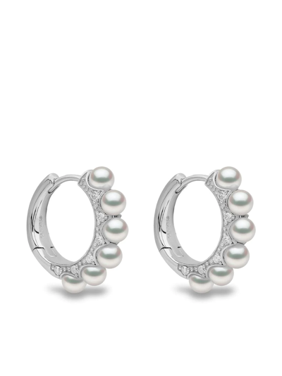 Shop Yoko London 18kt White Eclipse Akoya Pearl And Diamond Hoop Earrings In Silber