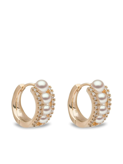 Shop Yoko London 18kt Yellow Gold Eclipse Akoya Pearl And Diamond Hoop Earrings