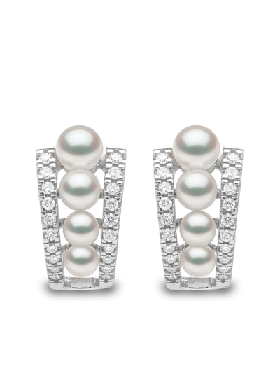 Yoko London 18kt White Gold Eclipse Akoya Pearl And Diamond Hoop Earrings In Silber
