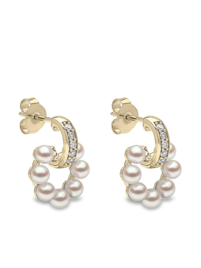 Shop Yoko London 18kt Yellow Gold Eclipse Akoya Pearl And Diamond Hoop Earrings