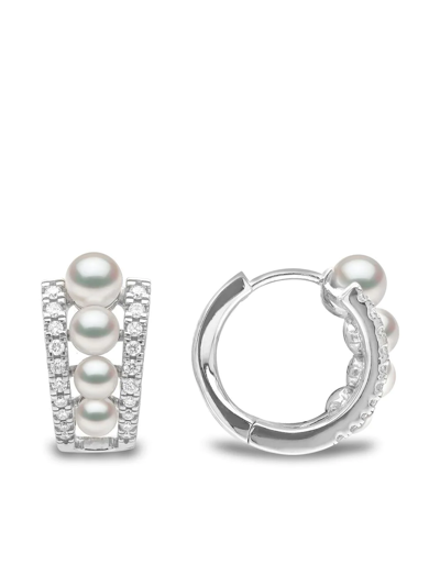 Yoko London 18kt White Gold Eclipse Akoya Pearl And Diamond Hoop Earrings In Silber
