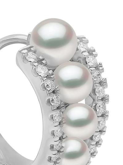 Yoko London 18kt White Gold Eclipse Akoya Pearl And Diamond Hoop Earrings In Silber