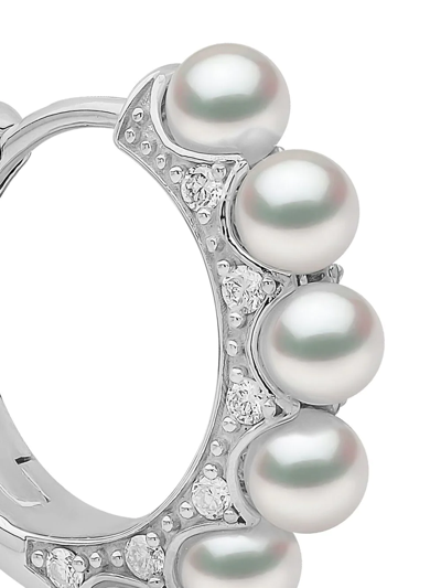 Shop Yoko London 18kt White Eclipse Akoya Pearl And Diamond Hoop Earrings In Silber