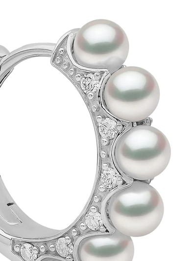 Yoko London 18kt White Eclipse Akoya Pearl And Diamond Hoop Earrings In Silber