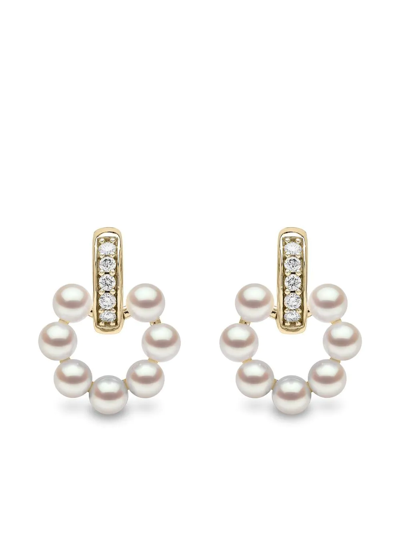 Shop Yoko London 18kt Yellow Gold Eclipse Akoya Pearl And Diamond Hoop Earrings