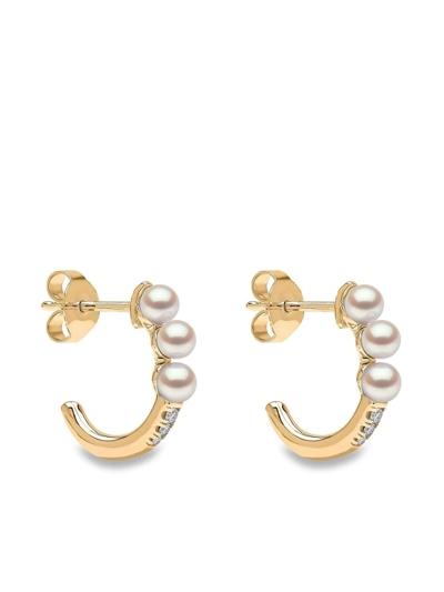 Shop Yoko London 18kt Yellow Gold Eclipse Akoya Pearl And Diamond Hoop Earrings