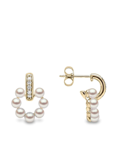 Shop Yoko London 18kt Yellow Gold Eclipse Akoya Pearl And Diamond Hoop Earrings