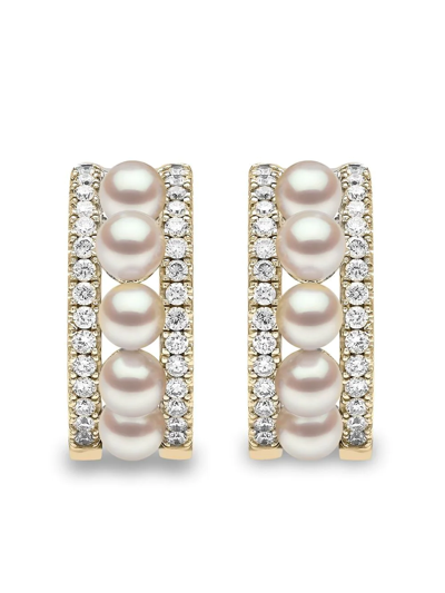 Yoko London 18kt Yellow Gold Eclipse Akoya Pearl And Diamond Hoop Earrings In Gold