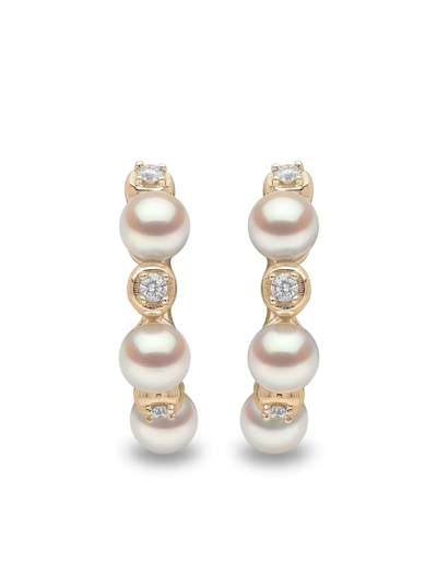 Yoko London 18kt Yellow Gold Eclipse Akoya Pearl And Diamond Hoop Earrings In Gold