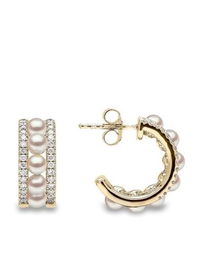 Yoko London 18kt Yellow Gold Eclipse Akoya Pearl And Diamond Hoop Earrings In Gold