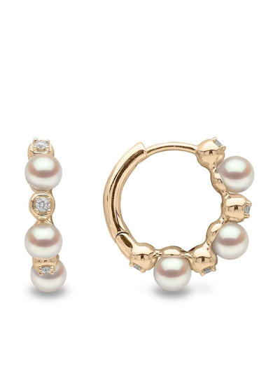 Yoko London 18kt Yellow Gold Eclipse Akoya Pearl And Diamond Hoop Earrings In Gold