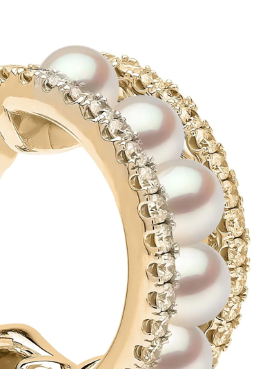 Yoko London 18kt Yellow Gold Eclipse Akoya Pearl And Diamond Hoop Earrings In Gold