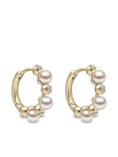 Yoko London 18kt Yellow Gold Eclipse Akoya Pearl And Diamond Hoop Earrings In Gold
