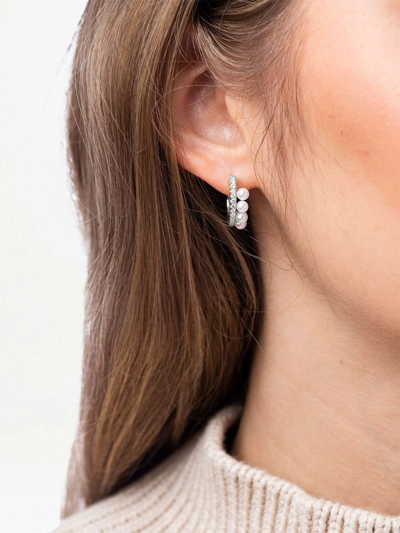 Yoko London 18kt White Gold Eclipse Akoya Pearl And Diamond Hoop Earrings In Silber