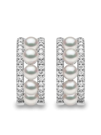 Yoko London 18kt White Gold Eclipse Akoya Pearl And Diamond Hoop Earrings In Silber