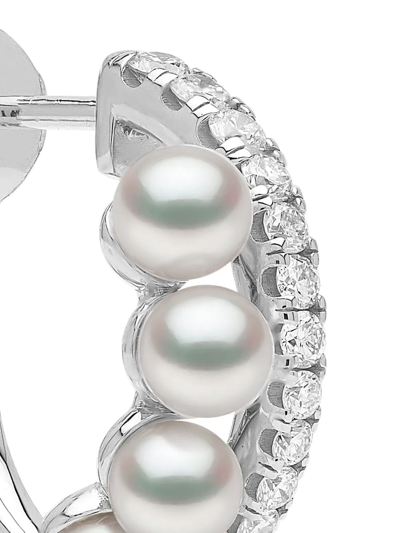 Yoko London 18kt White Gold Eclipse Akoya Pearl And Diamond Hoop Earrings In Silber