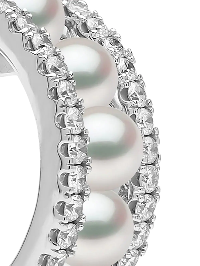 Yoko London 18kt White Gold Eclipse Akoya Pearl And Diamond Hoop Earrings In Silber