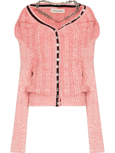 Shop Y/project Ruffle-detail Ribbed-knit Cardigan In Rosa