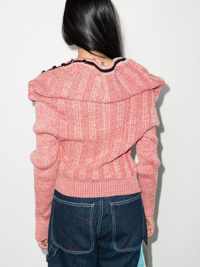 Shop Y/project Ruffle-detail Ribbed-knit Cardigan In Rosa