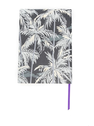 Shop Palm Angels Palm Tree-print Leather Notebook In Grey