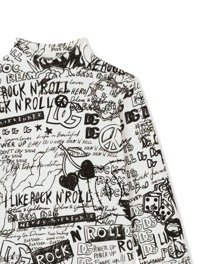 Shop Dolce & Gabbana Rock N' Roll Sketch-print T-shirt In Weiss