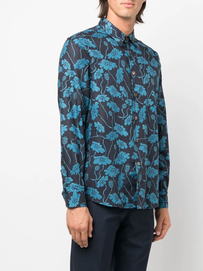 Shop Ps By Paul Smith Floral-print Long-sleeve Shirt In Blau