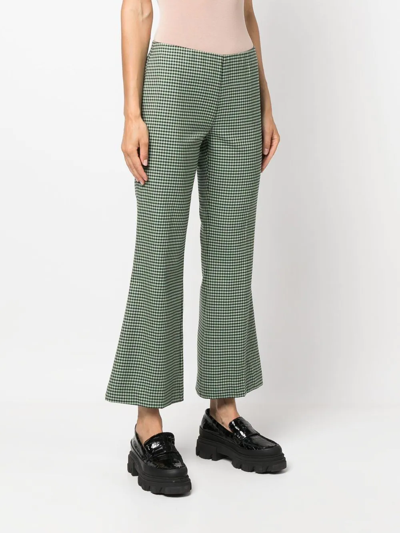 Shop P.a.r.o.s.h Houndstooth Flared Trousers In Green