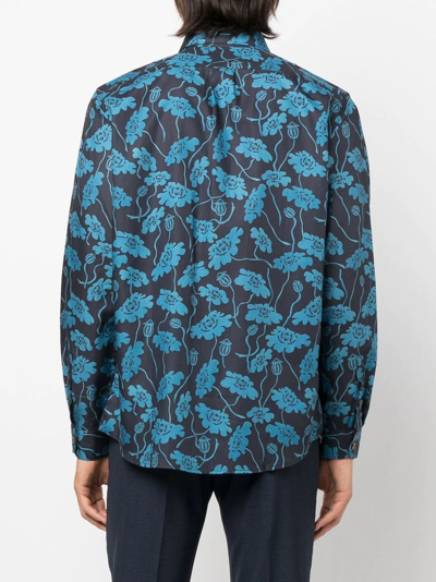 Shop Ps By Paul Smith Floral-print Long-sleeve Shirt In Blau
