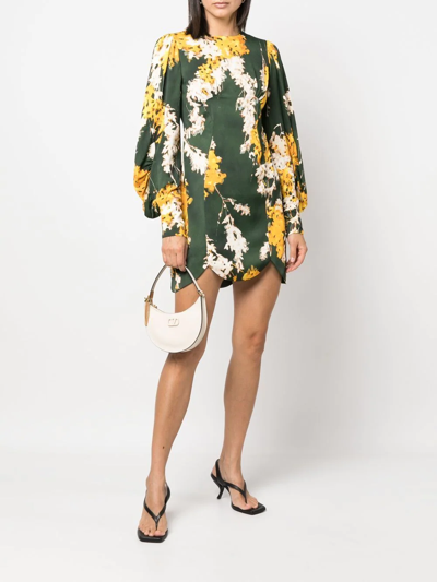 Shop Del Core Floral-print Scallop-hem Mini Dress In Grün