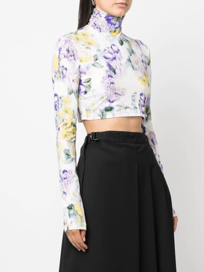 Shop Off-white Floral-print Cropped Top In Weiss