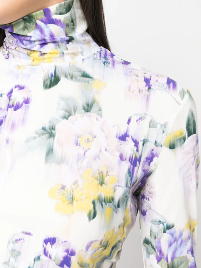 Shop Off-white Floral-print Cropped Top In Weiss